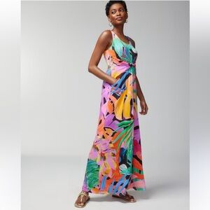 Soma Soft Jersey Twist Waist Maxi Dress Built in Bra Tropical Leaf Print Size XS